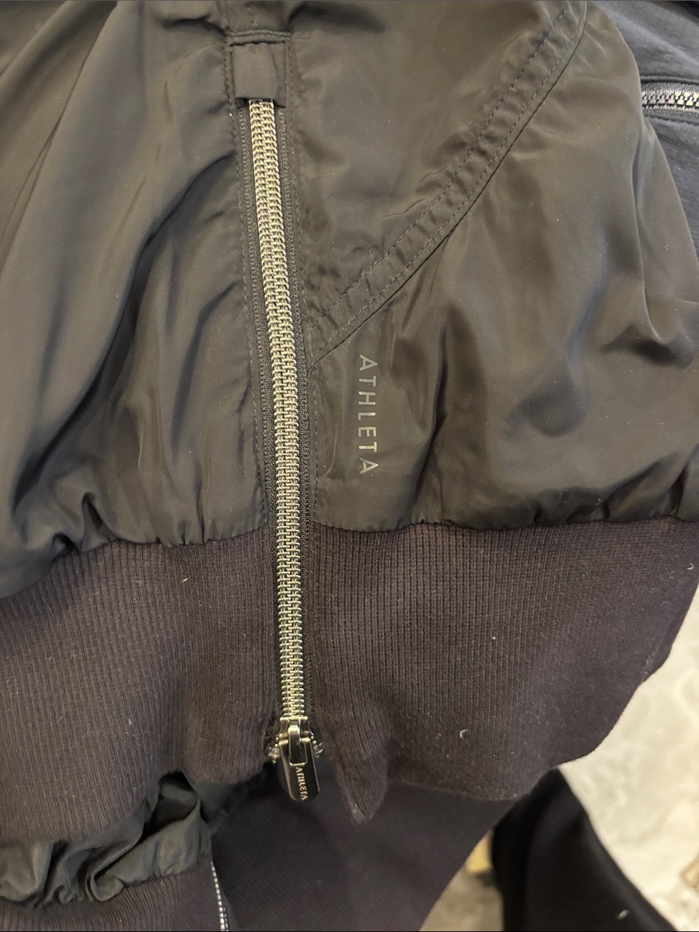 Athleta Black Ruched-Sleeve Bomber Jacket - Picture 6 of 6
